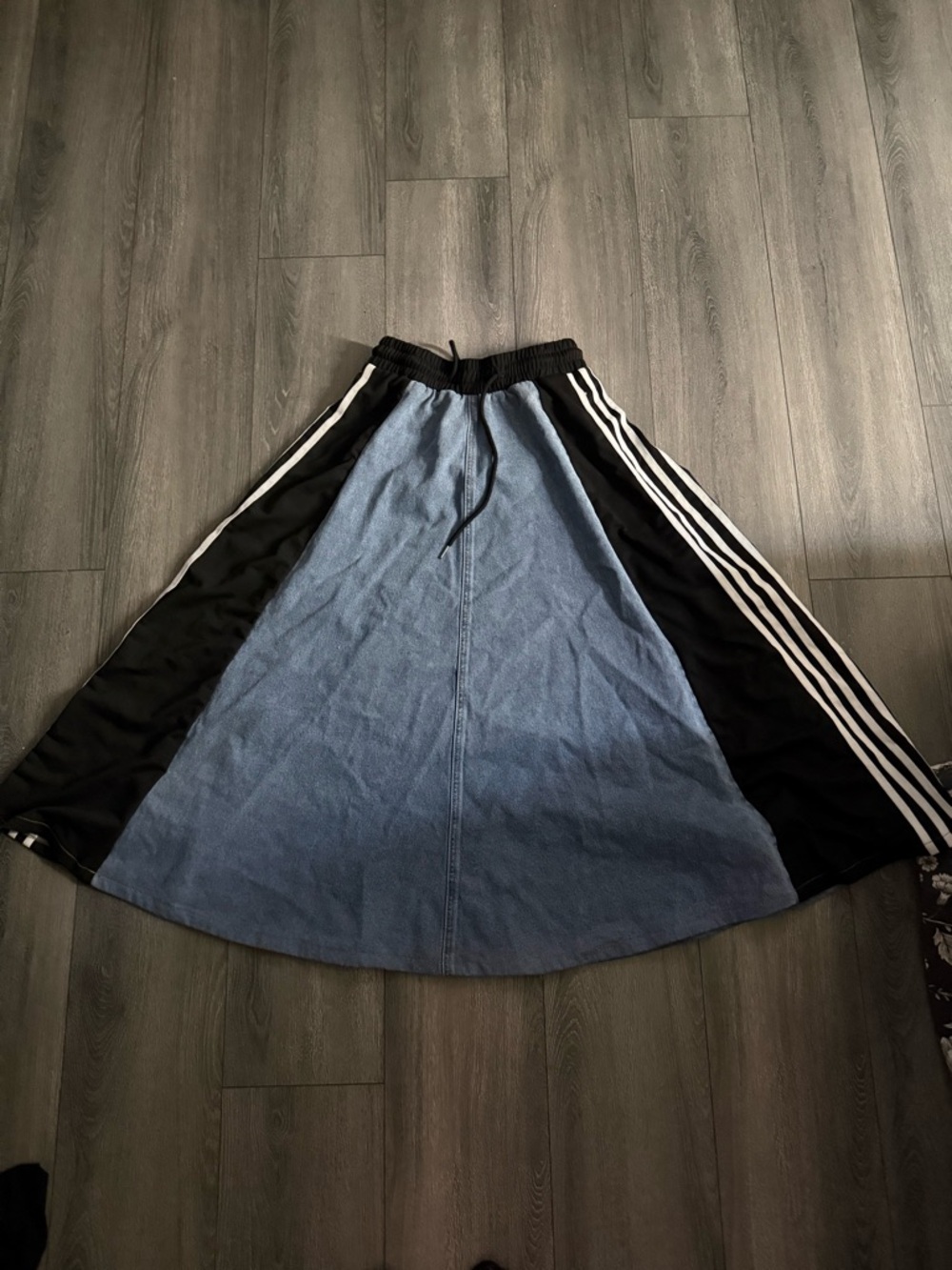 Black & Blue Panel A-Line Skirt with Athletic Stripe